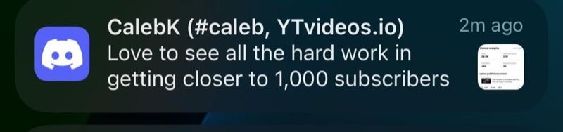 Client notification cheering progress toward 1,000 subscribers